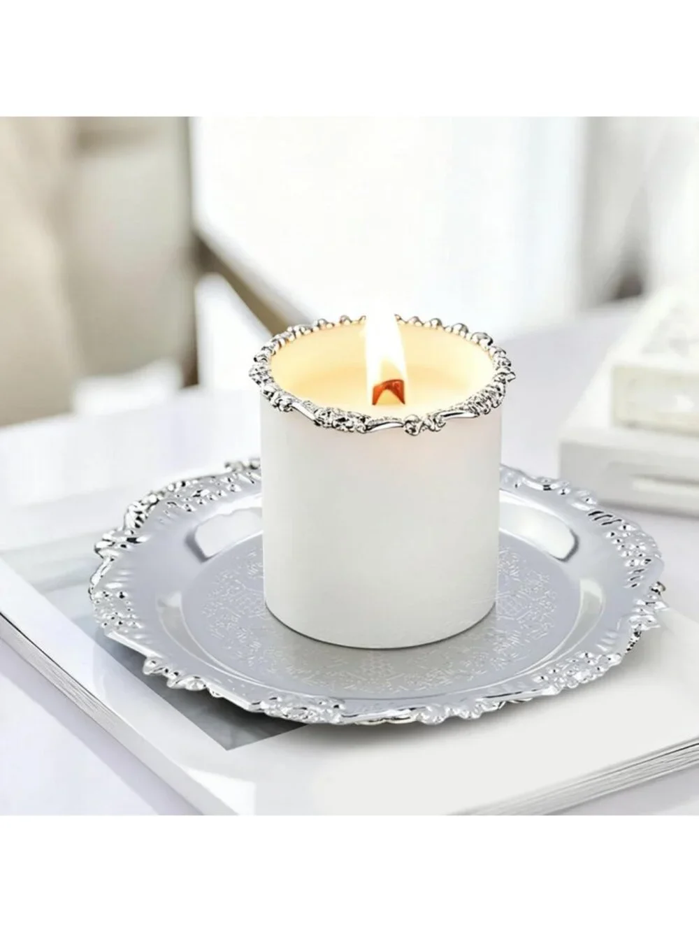 Set of 2 Decorative Round Metal Serving Trays | Reusable Snack & Dessert